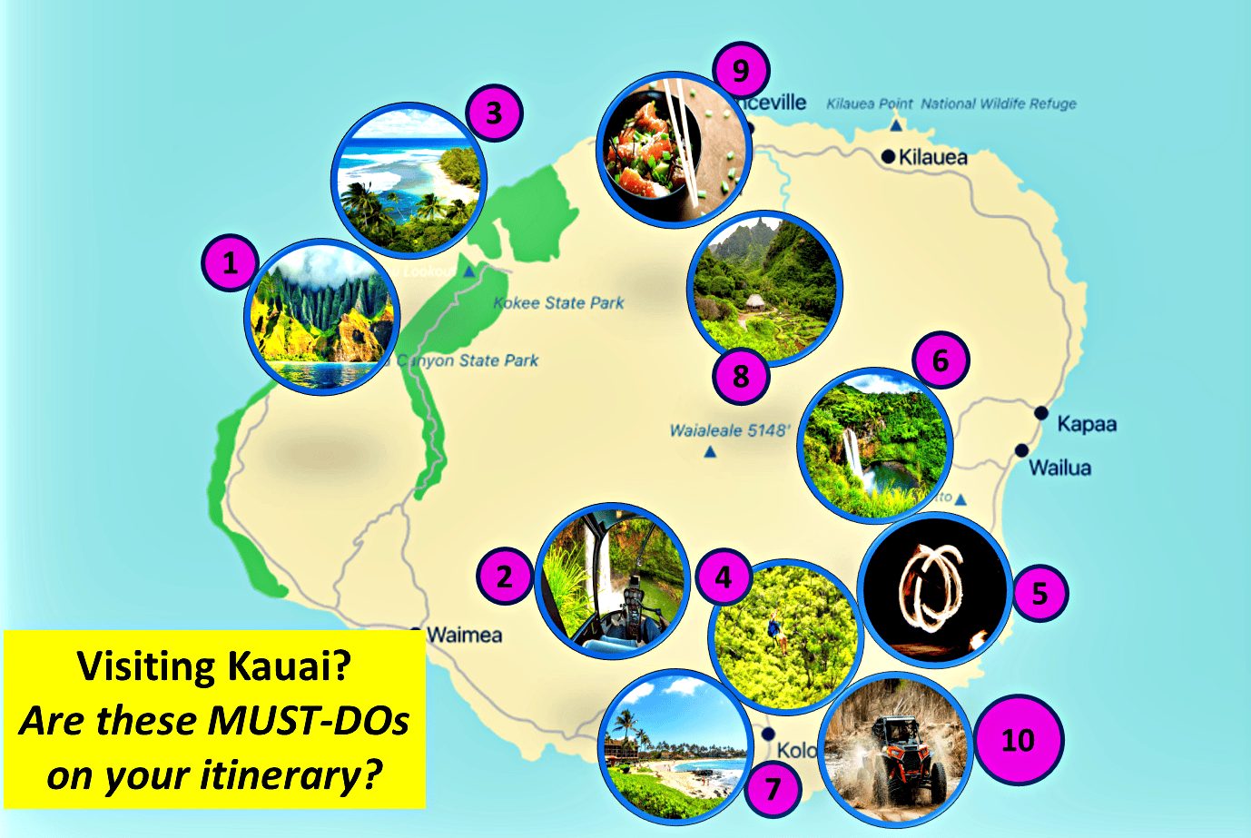 Waimea Canyon Trail Popular Kauai - Top 10 Things To Do In Kauai Hawaii Map